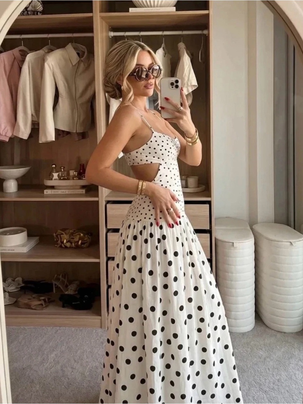 Zara White Black Polka Dots Strappy Midi Dress XSmall